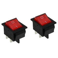 2PCS KCD4-201 Rocker Power Switch DPST On-Off 16A 250V Red Light Button