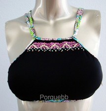 Victoria' Secret Swim Bikini Top High Neck Strappy Bali Embroidery Halter Crop S