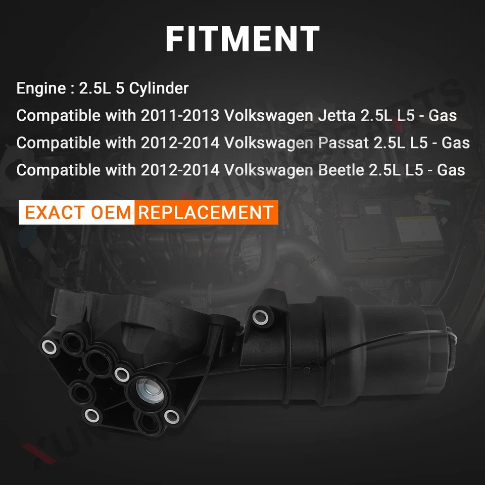 Carcasa de filtro de aceite de motor para VW Passat Beetle 2012-2014 2,5 L 07K115397E Foto 3 de 4