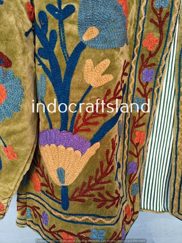 Velvet Suzani Embroidered jacket Floral Design With Cotton Lining Women Wear Gif - Image 2 of 4