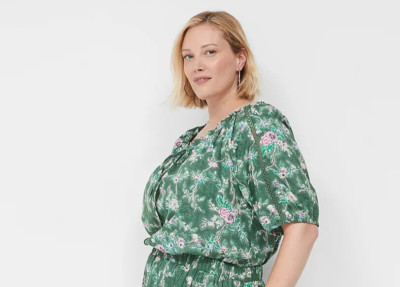 Lane Bryant Short Sleeve Bubble Hem Cotton Crop Top Green Rose Plus 18/20 NWT