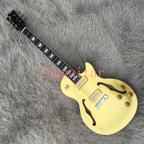 Custom LP Metallic Gold Electric Guitar Mahogany Semi-Hollow Body P90 Pickups
