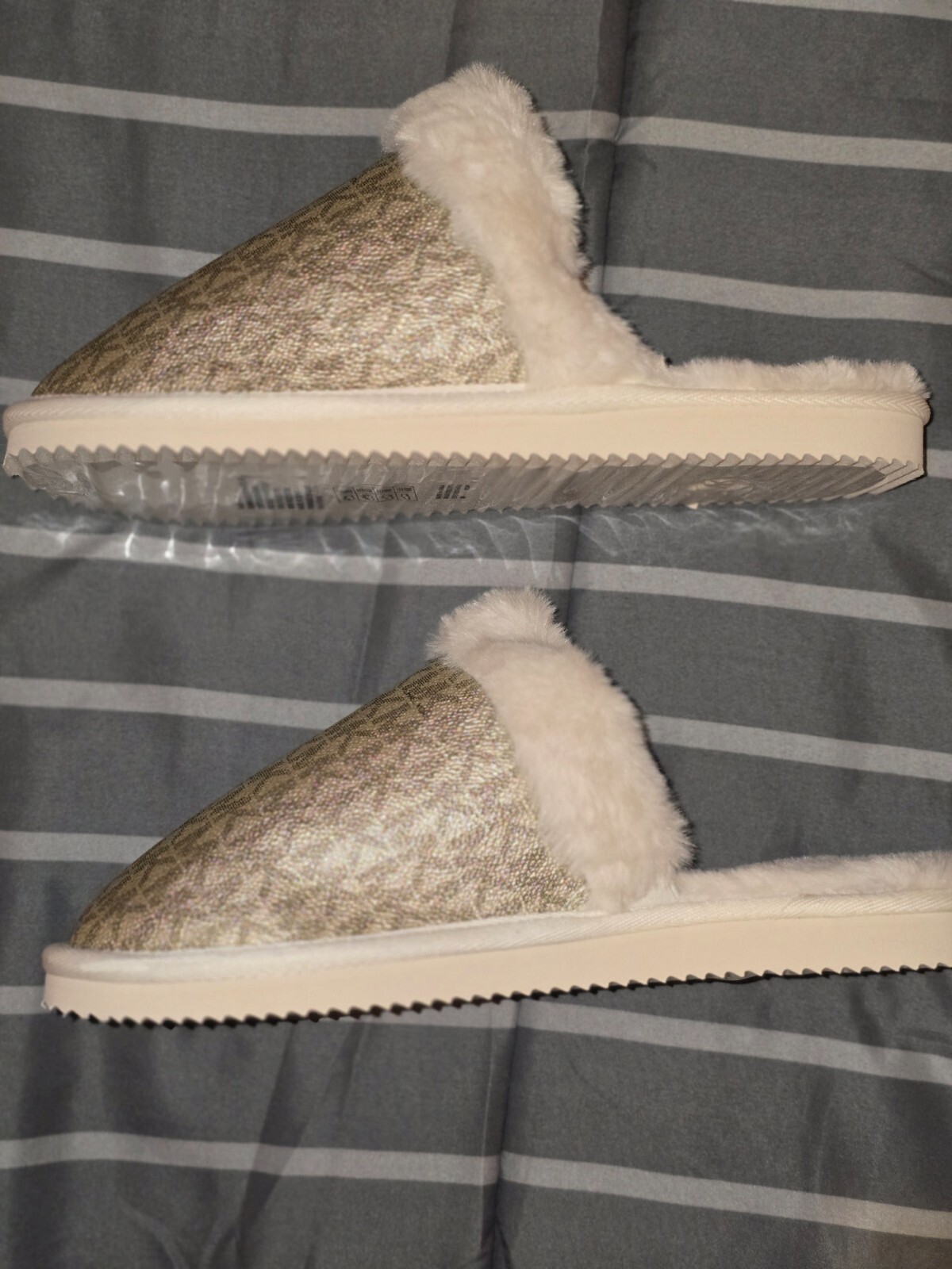 PANTOFOLA D’ORO Ciabatte Michael Kors crema e oro puro logo con pelliccia taglia 9