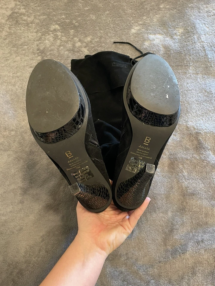 Botas plataforma de couro preto camurça Bakers coxa alta tamanho 10 - Imagem 3 de 4