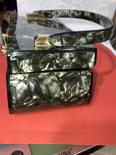 "Myles Originals Of Miami 1951 Borsa Perla Nera Lamoplex Lucite ""CD""" - Foto 10 di 13