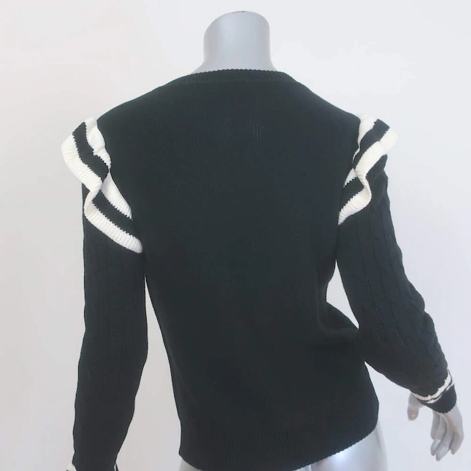 Suéter ROJO Valentino Rayas Volantes Negro Cable Tejido Algodón Talla Pequeña Foto 4 de 4