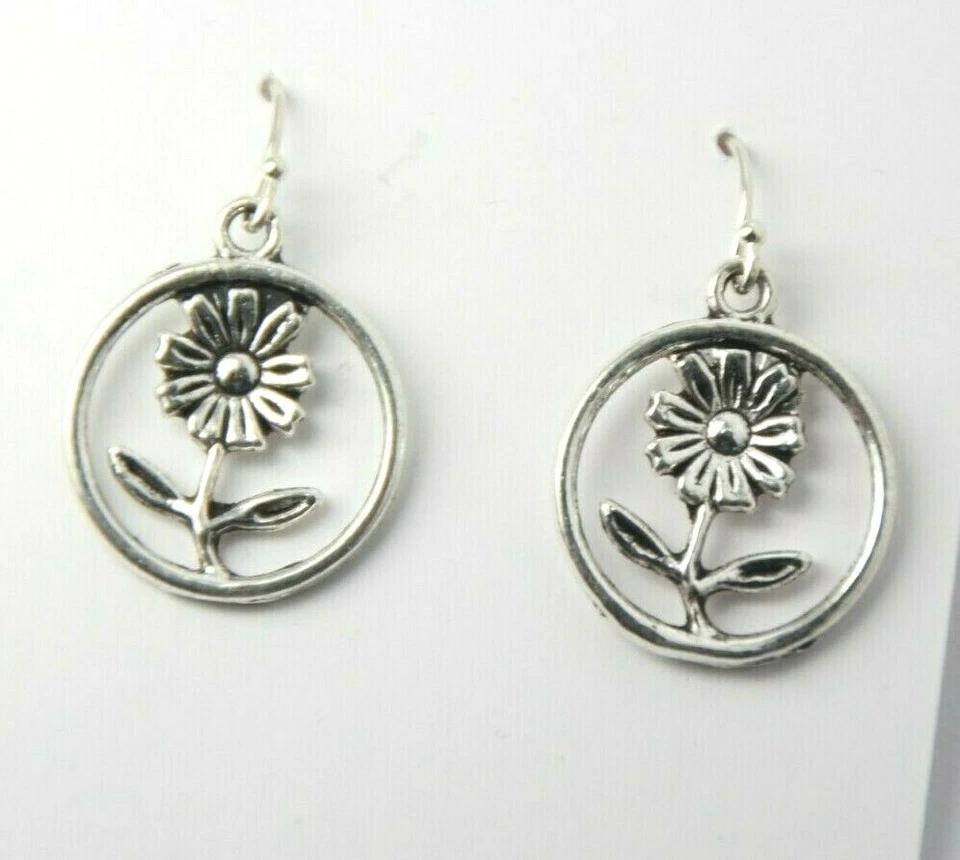 向日葵小饰品耳环 925 纯银钩锡饰品 1 1/4 花 — 第 2/4 张图片