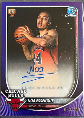 Topps 2025-26 Bowman Chrome Noa Essengue Bulls RC Auto Purple Refractor /250