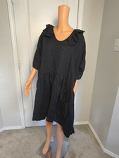 Rough Edge 100% Linen Women's Oversized Dress Size L - Indie Black Dress -DP42