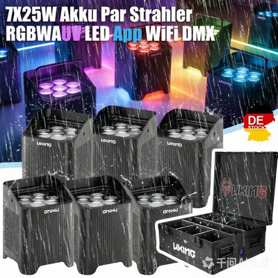 UKING 7LED PAR Wasserdichte Akku RGBWA UV DMX DJ Bühnenlicht WIFI Touchdisplay