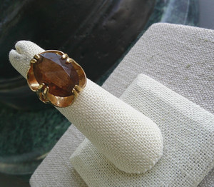 Authentic 18K HGE Vintage Cockatil Ring/Gold-Plated/Amber Stone - Size 5