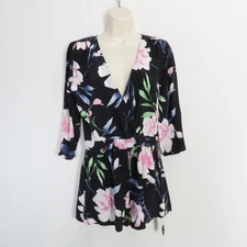 Yumi Kim Liz Romper Floral Paradise Found Black Silk Belted Surplice Size Small