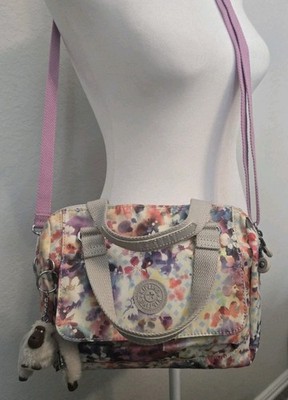 Kipling Multicolor Floral Small Crossbody Bag Zip Top Inner Pockets Monkey Charm