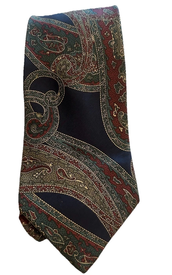 "Corbata De Colección Mario Valentino 4"" Para Hombre 100% Seda Italiana Diseñador Azul Marino Cachemira Hecha en EE. UU." Foto 3 de 4