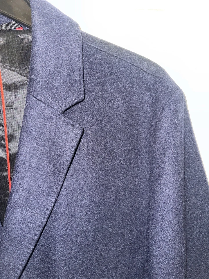 HUGO BOSS Migor Wool Cashmere Top Over Coat Dark Blue Sz 40 Slim Fit NICE! - Image 3 of 4