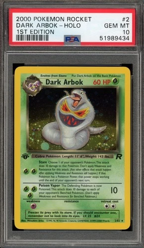 Pokemon Dark Arbok Team Rocket 1st Edition Holo Rare #2 PSA 10 Gem Mint