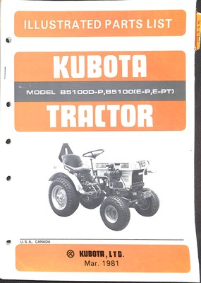 Kubota Tractor Illustrated Parts List Model B5100D-P B5100(E-P E-PT) 1981