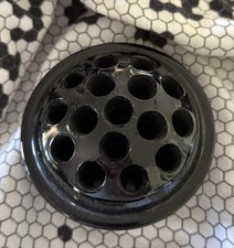 Antique 1916 Large Round 16-Hole Black Glass Flower Frog 4-1/4" Diameter