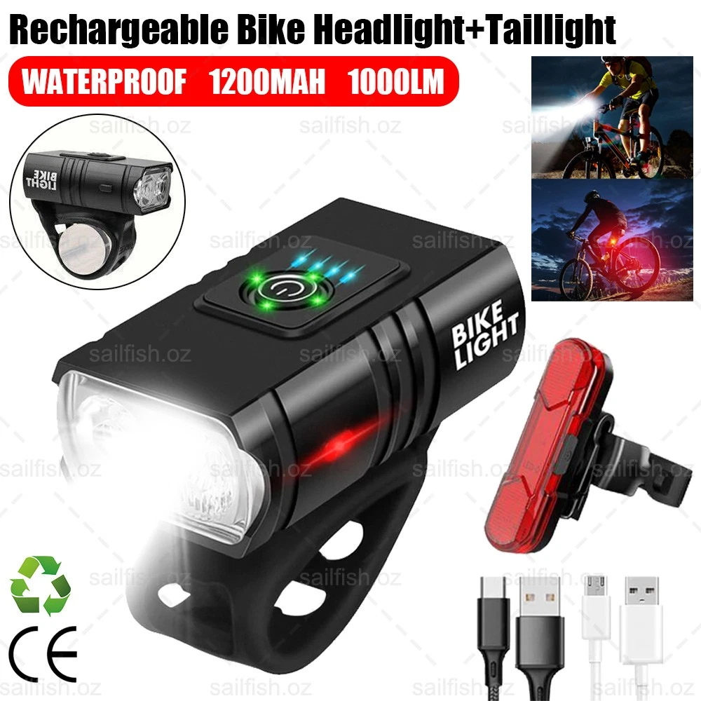 Bike Light Set Rechargeable LED Bicycle Lights Waterproof Headlight Front Rear