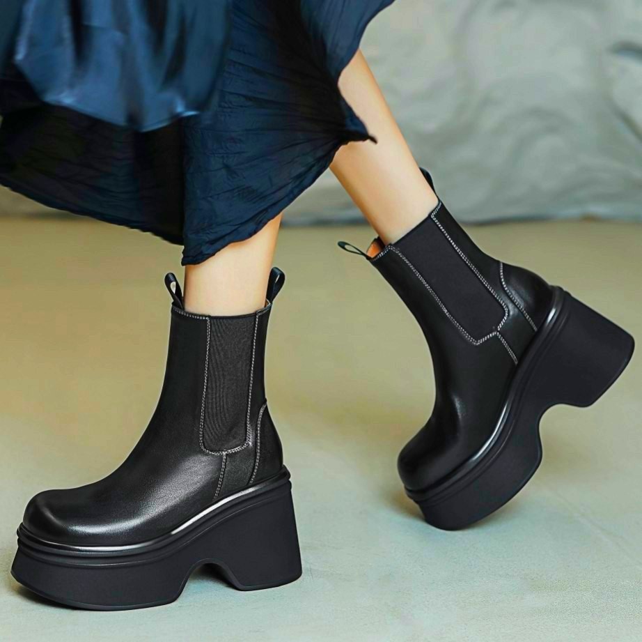 SAOLA Stivaletti donna suola spessa vera pelle Mary Janes plateau alto creepers