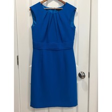 Tahari Arthur S. Levine Cobalt Blue Pleated Sheath Dress Size 10 Sleeveless