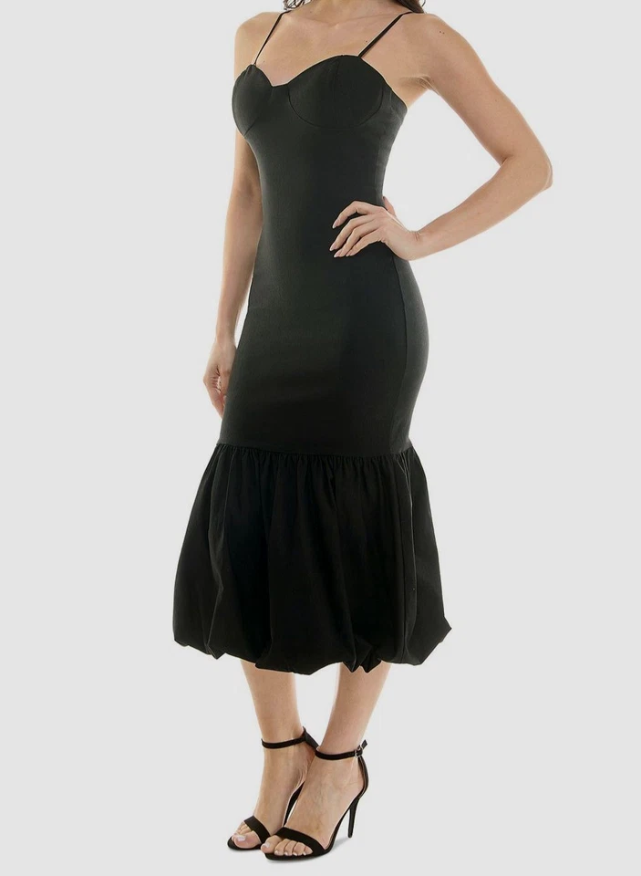 Vestido midi para mujer KATIA RAE negro ajustado con dobladillo burbuja talla M Foto 2 de 3