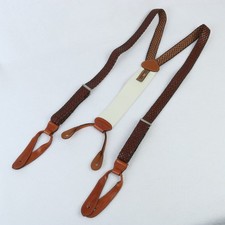 TRAFALGAR WOVEN BROWN SILK AND LEATHER BRACES SUSPENDERS