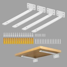 Floating Shelf Brackets White 10" Hidden Invisible 1/5 Thick 4 PCS Set