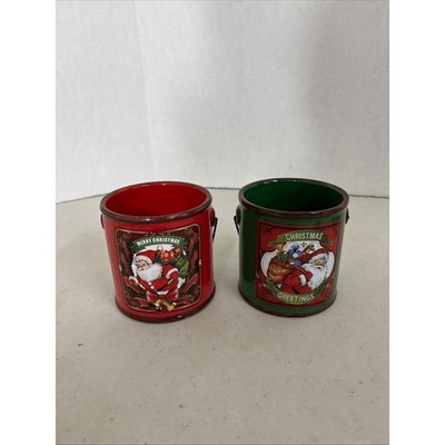 Ganz Christmas Vases Mini Set Santa Claus Merry Greetings Red Green Metal