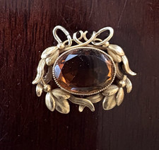 Antique 18K Yellow Gold 19mm Amber? Pendant Art Nouveau 6g