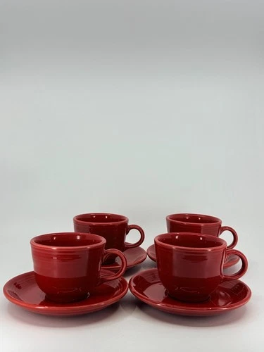 8pc Fiestaware SCARLET RED Homer Laughlin Fiesta 4 coffee cups & 4 saucer Set