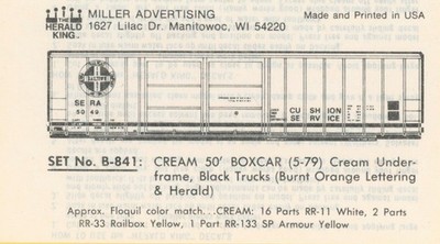 HO Herald King B-841 Decal 50' Double Door Box Car Sierra Railroad/SERA NIP