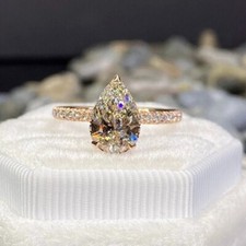 2Ct Pear Cut Lab Created Diamond Halo Women Engagement Ring 14k Rose Gold Plated