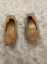 Prada Loafers Suede Elastic Flats, Driving Shoes, Beige Leather Size 6