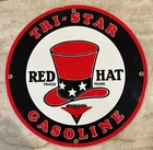 Red Hat Oil and Gasoline Porcelain Metal Sign 11 3/4 Round Vintage Style
