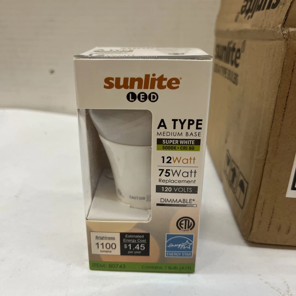 Pack of 6 LED A19 Flat Top Light Bulb 12 Watts (75W Equiv) 50K Super White - Image 3 of 3