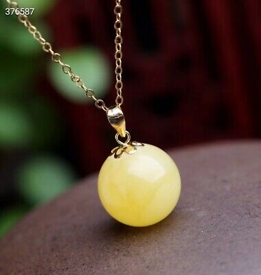 Natural Amber Crystal Gem Water Drop Jewelry Necklace Pendant With Bead Chain 18K 