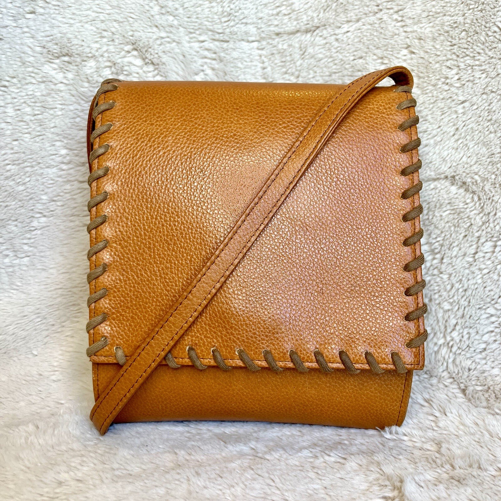 SAINT LAURENT Rara borsa a tracolla vintage YSL Cassandra Cognac intrecciata