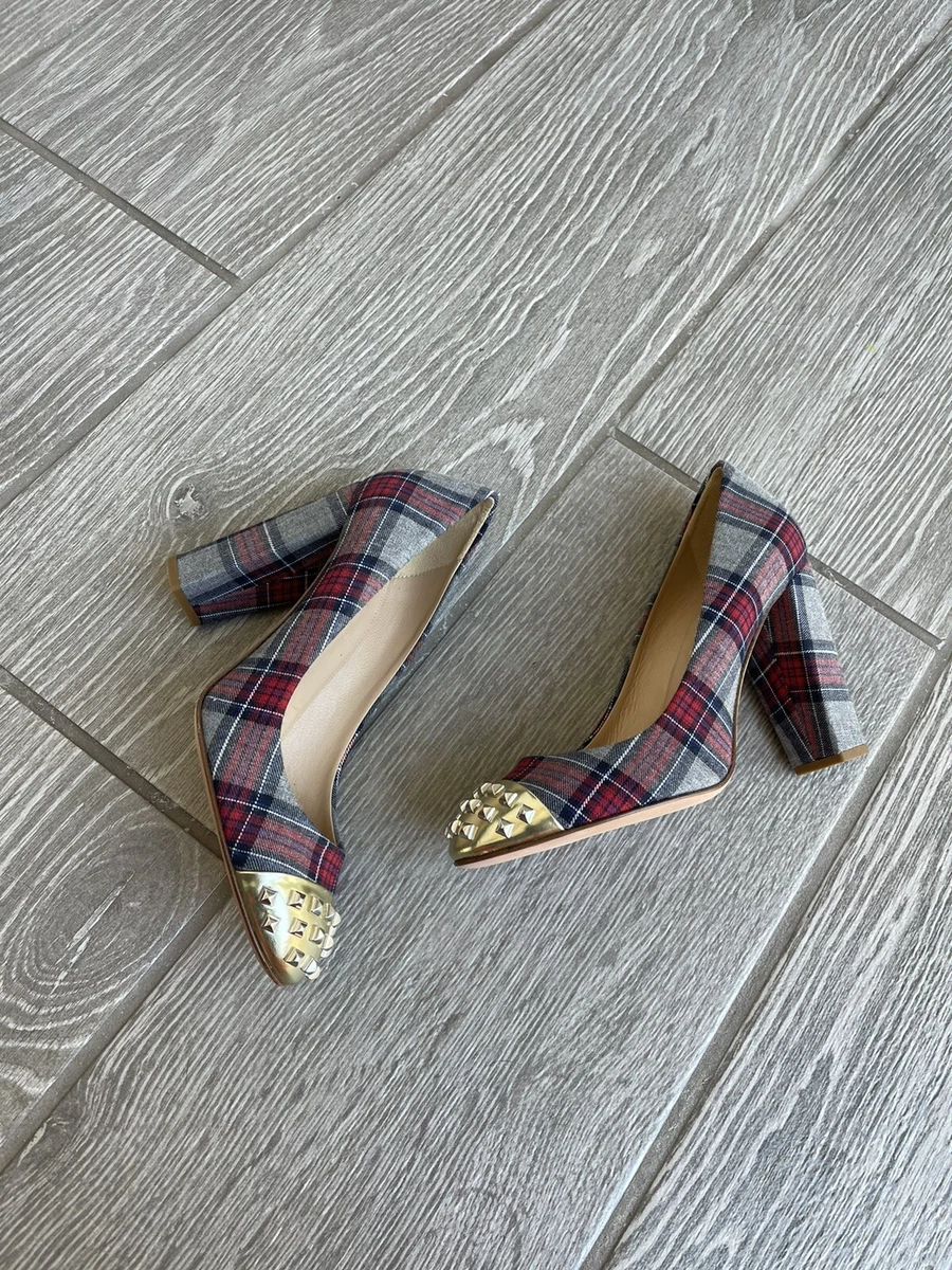 J.CREW Etta Plaid Studded Heels Pumps Size 6.5 eBay