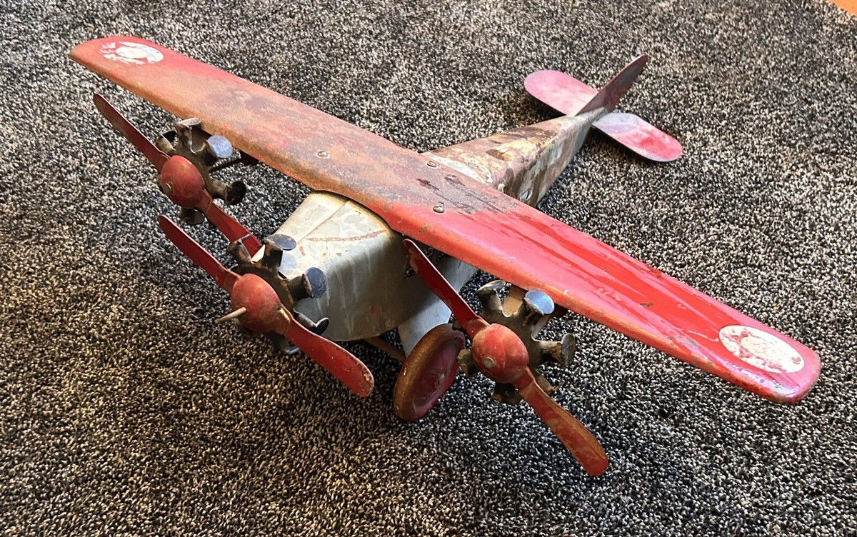 Rare Antique Steelcraft Pressed Steel Army Scout Plane Toy