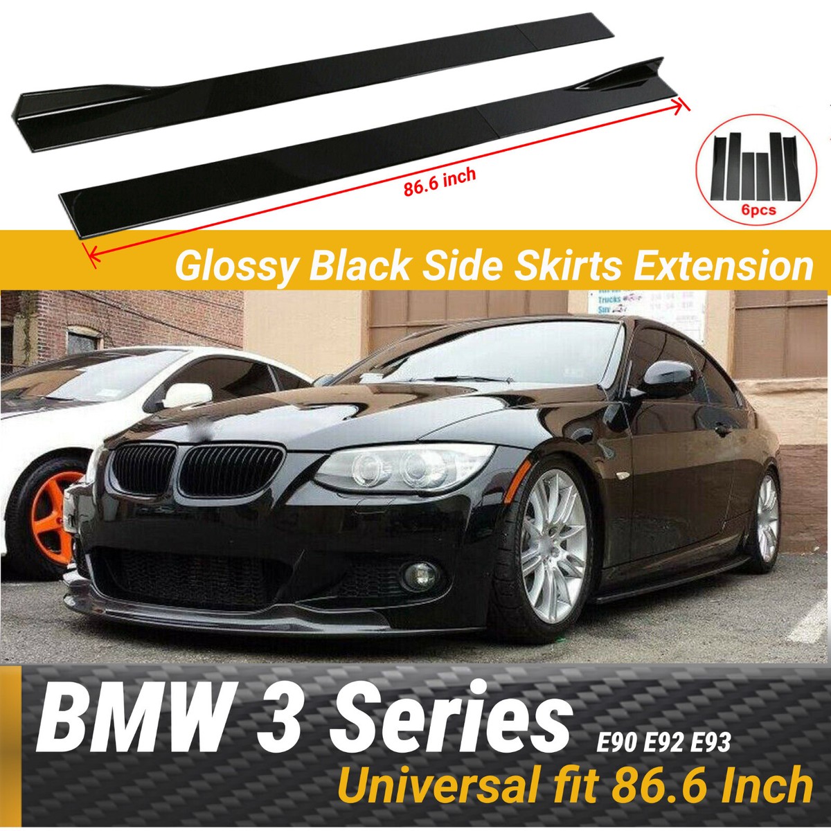 ForBMW E90 E92 E93 Rocker Panel Lips Gloss Black Side Skirts