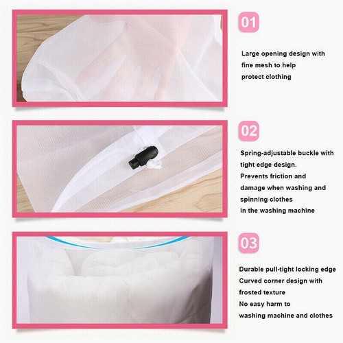 Laundry Washing Mesh Net Bag Drawstring Delicate Cloth Cleaning Clothes Lingerie - Picture 3 of 12