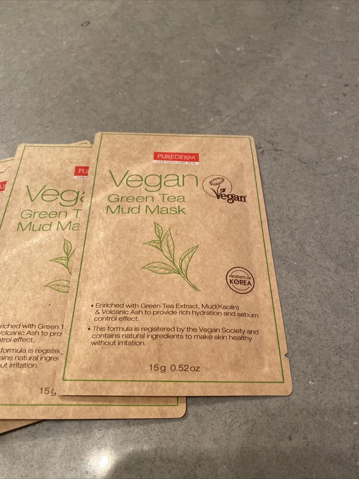 3 Pk Purederm Vegan Green Tea Mud Mask 15g each | New W/ Fast Ship! - Image 2 of 3
