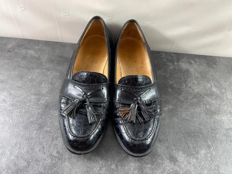 Mocassim Johnston & Murphy Cellini masculino preto 8,5M patente crocodilo em relevo borla - Imagem 4 de 4