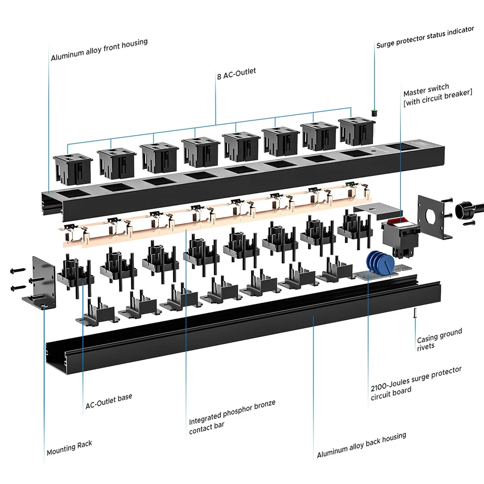 8 Outlet Heavy Duty Surge Protector Power Strip Bar 2100 J oules 15A Circuit 6FT - Image 4 of 4