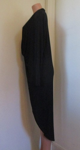 PATRIZIA LUCA MILANO RAYON BLACK CRISSCROSS WRAP NECK LONG SLEEVE HI-LOW TOP, M - Picture 4 of 10