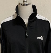 Puma Medium T7 Track Jacket Black White Stripes Logo Zip Sz M L XL Chest 50  