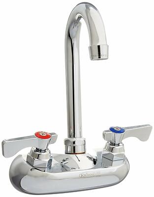Krowne 10-400L Silver Series 4'' Center Wall Mount Faucet, 3-1/2'' Gooseneck Spout