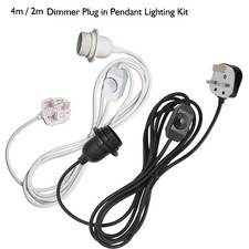 2m / 4m PVC Cable kit UK Plug In Pendant Lamp with Dimmer Light Set E27 Fitting
