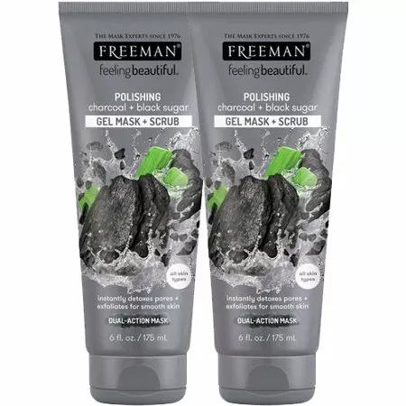 Freeman® Polishing Charcoal & Black Sugar Gel Mask + Scrub 6 Oz Dual Action RARE - Picture 1 of 19